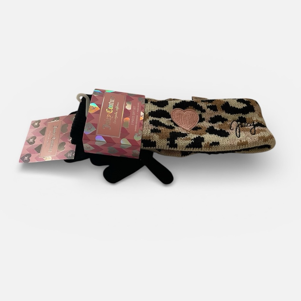 Juicy Couture Leopard Headband with Heart & Black Gloves - NWT ***